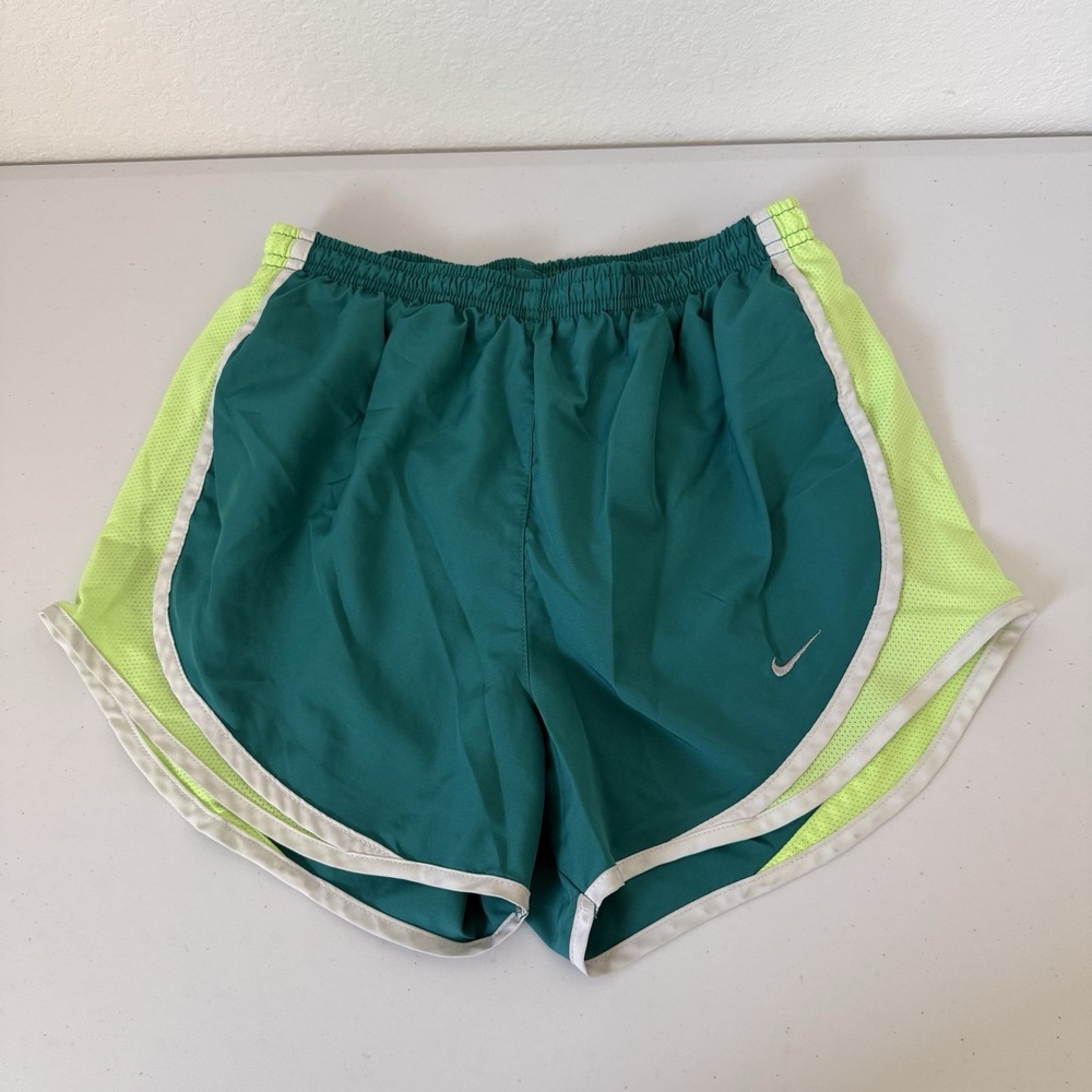 Nike Dri-FIT Tempo Running Shorts Womens  S Small Teal Neon Green Gym 624278-312